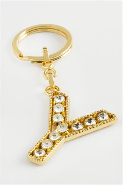 Sarı Renkli Taşlı Harf Anahtarlık