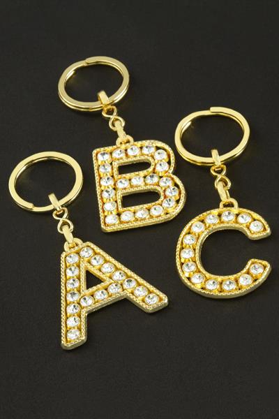 Sarı Renkli Taşlı Harf Anahtarlık