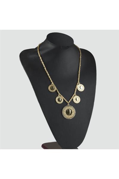 Taşlı Beşi Bir Yerde Altın Kaplama Kolye