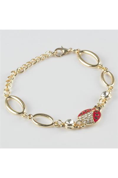 Uğur Böceği Figürlü Taşlı Metal Bileklik