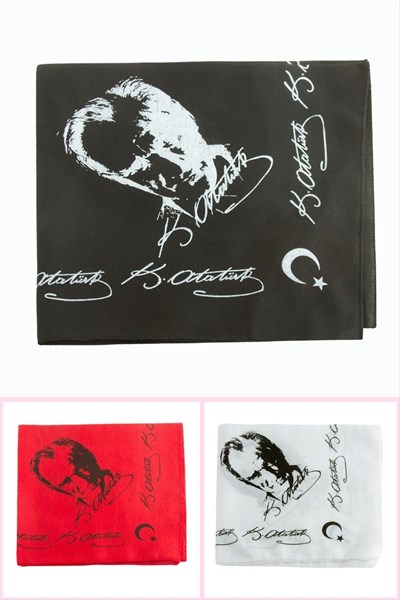 Atatürk İmzalı Desenli Keten Bandana 50*50