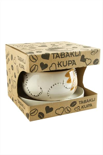 Ayçiçek Desenli Seramik Tabaklı Kupa