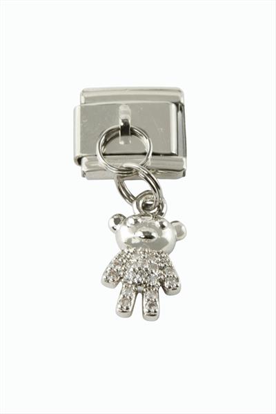 Ayıcık Zirkon Taşlı Sallatılı Çelik Charm