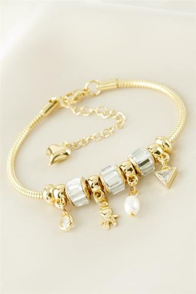 Baget Taşlı Lüks Çelik Kelepçe Bileklik