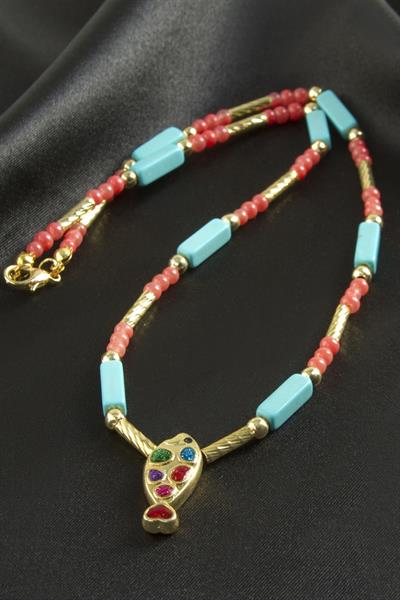 Balık Taşlı Boncuk Kolye