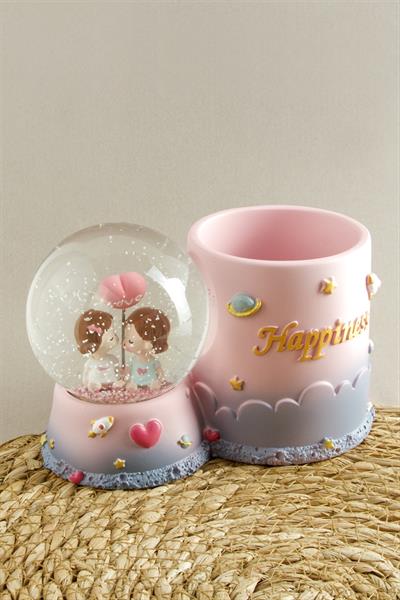 Balonlu Kız Çocuklar Işıklı Kar Küresi Orta