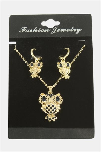 Baykuş Zirkon Taşlı Set Kolye