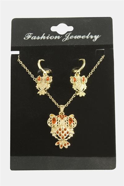 Baykuş Zirkon Taşlı Set Kolye