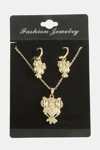 Baykuş Zirkon Taşlı Set Kolye