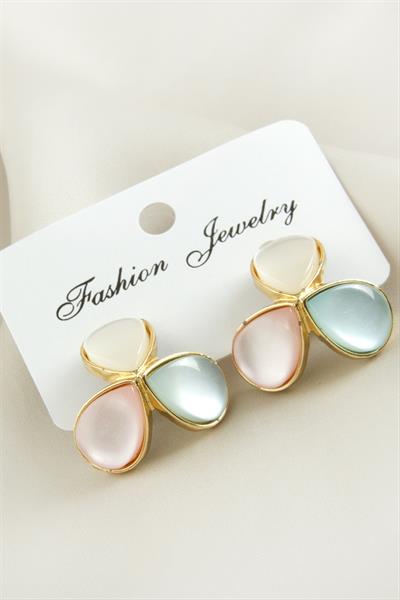 Çiçek Damla Sedef Taşlı Metal Küpe