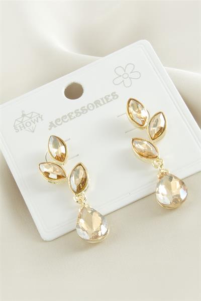 Çiçek Damla Taşlı Metal Küpe