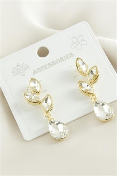 Çiçek Damla Taşlı Metal Küpe