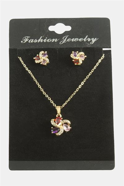 Çiçek Damla Zirkon Taşlı Set Kolye