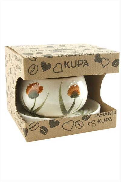 Çiçek Desenli Seramik Tabaklı Kupa