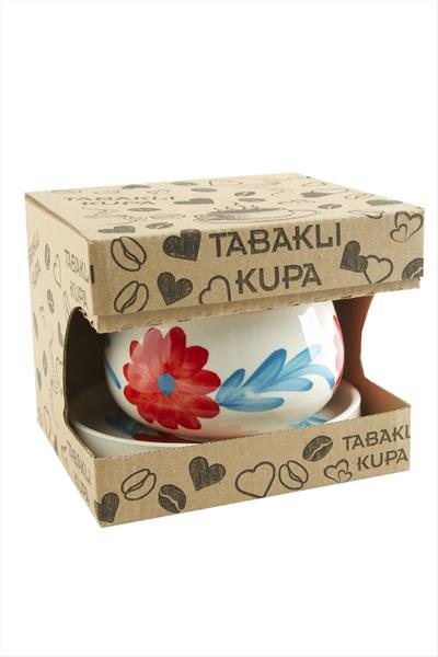 Çiçek Desenli Seramik Tabaklı Kupa