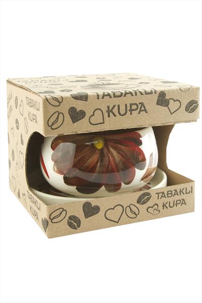 Çiçek Desenli Seramik Tabaklı Kupa