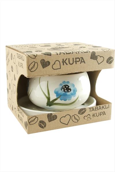 Çiçek Desenli Seramik Tabaklı Kupa