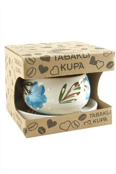 Çiçek Desenli Seramik Tabaklı Kupa