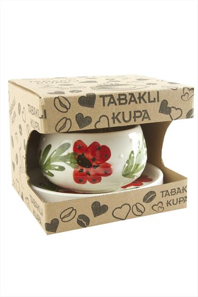 Çiçek Desenli Seramik Tabaklı Kupa