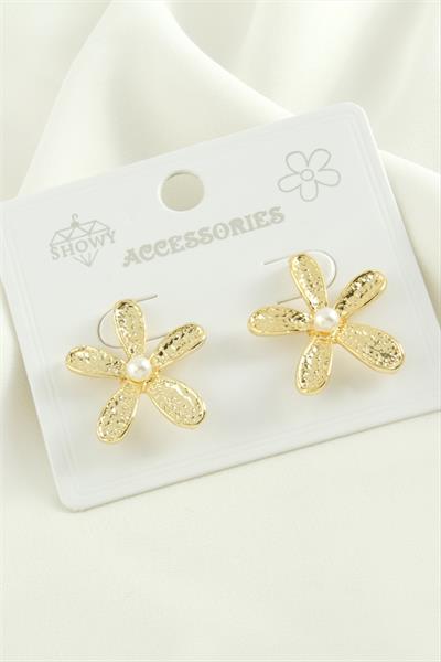 Çiçek İnci Trend Metal Küpe