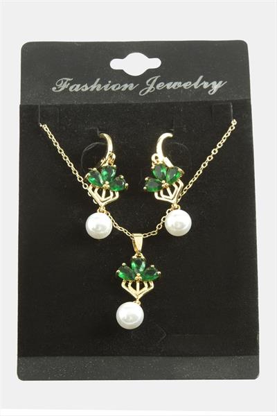 Çiçek İnci Zirkon Taşlı Set Kolye