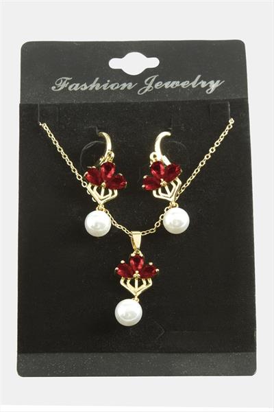 Çiçek İnci Zirkon Taşlı Set Kolye