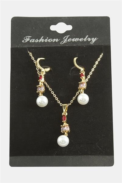 Çiçek İnci Zirkon Taşlı Set Kolye