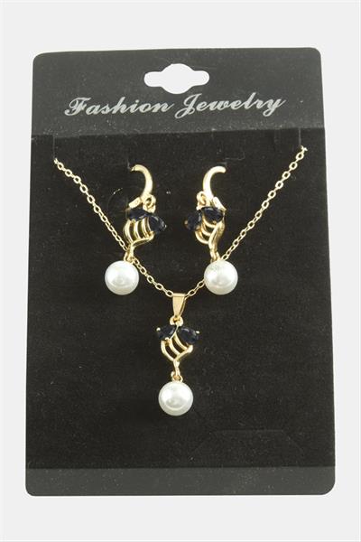 Çiçek İnci Zirkon Taşlı Set Kolye