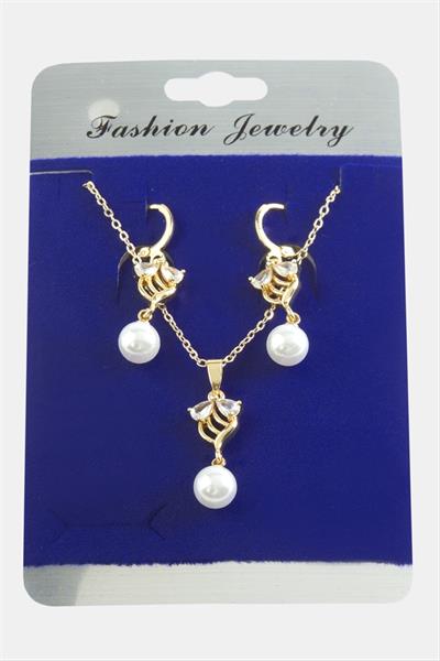 Çiçek İnci Zirkon Taşlı Set Kolye