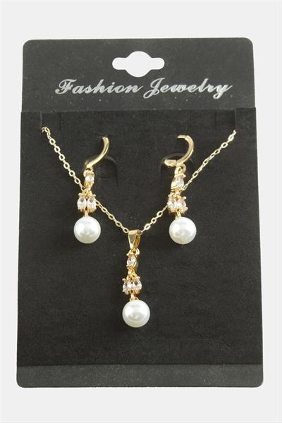 Çiçek İnci Zirkon Taşlı Set Kolye