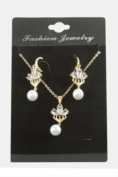 Çiçek İnci Zirkon Taşlı Set Kolye