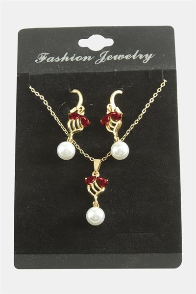 Çiçek İnci Zirkon Taşlı Set Kolye