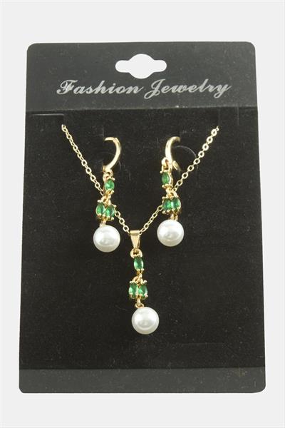 Çiçek İnci Zirkon Taşlı Set Kolye