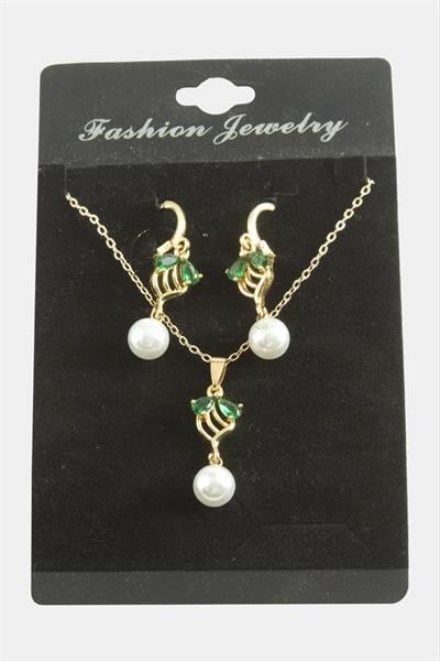 Çiçek İnci Zirkon Taşlı Set Kolye