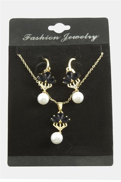 Çiçek İnci Zirkon Taşlı Set Kolye