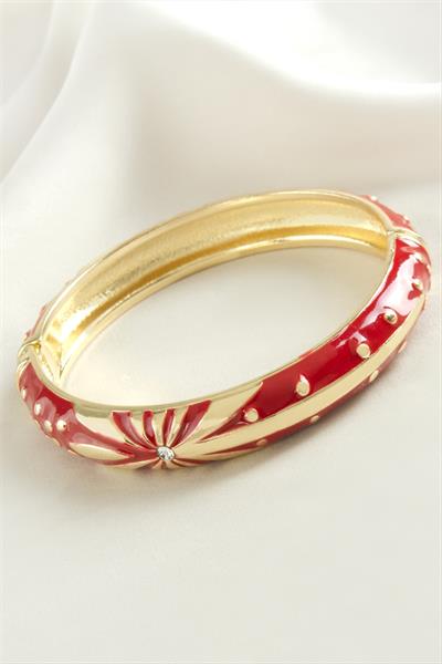 Çiçek İşlemeli Mineli Kelepçe Bileklik