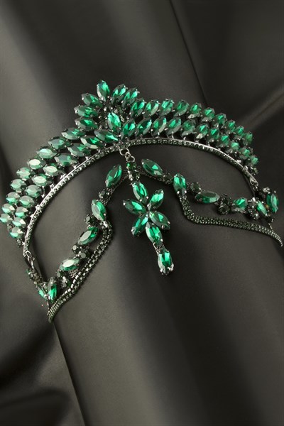 Çiçek Lüks Taşlı Gelin Tacı