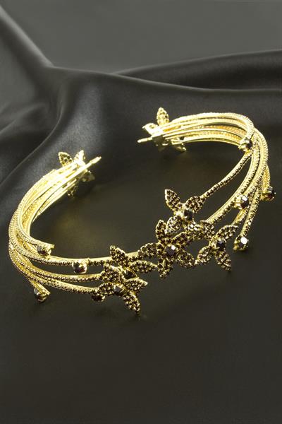 Çiçek Lüks Taşlı Gelin Tacı