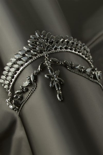 Çiçek Lüks Taşlı Gelin Tacı