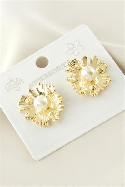 Çiçek Metal İnci Küpe