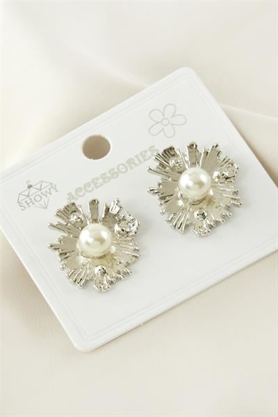 Çiçek Metal İnci Küpe