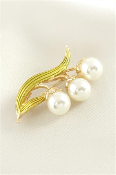 Çiçek Mineli İnci Broş
