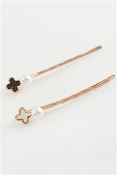 Çiçek Mineli İnci Tel Toka 2 Adet