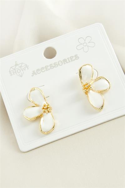 Çiçek Mineli Metal Küpe