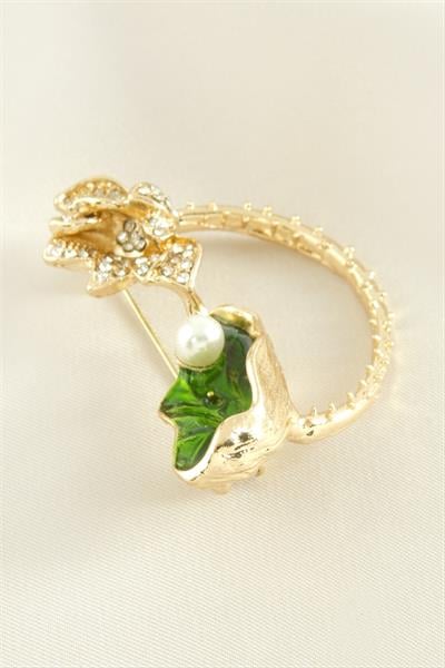 Çiçek Mineli Taşlı Broş