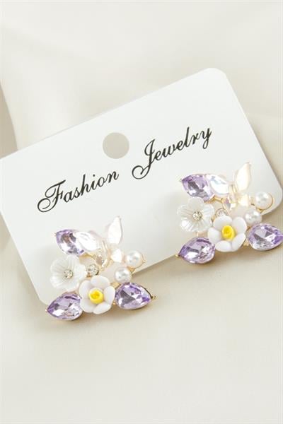 Çiçek Mineli Taşlı Küpe