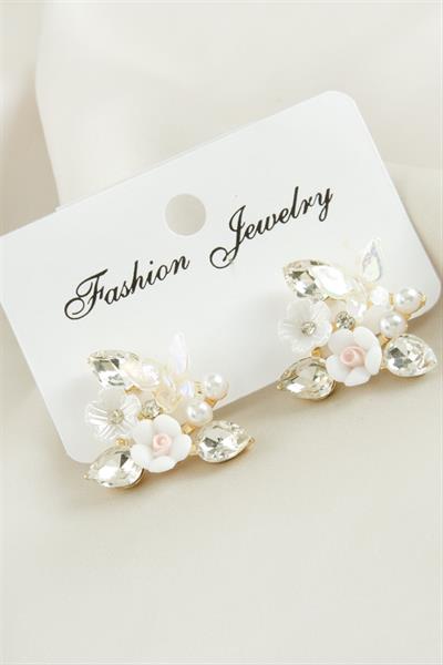 Çiçek Mineli Taşlı Küpe