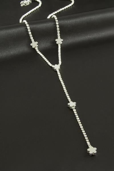 Çiçek Şerit Taşlı Çelik Y Kolye