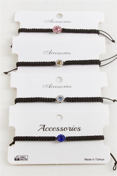 Çiçek Taşlı Makrome Örgülü Bileklik