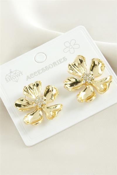 Çiçek Taşlı Metal Küpe